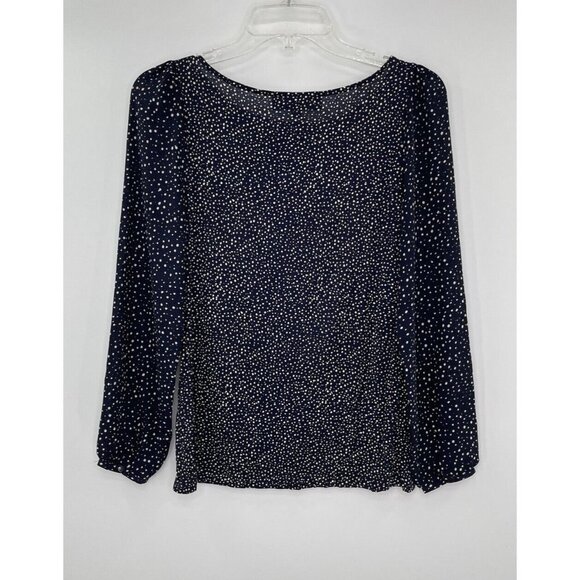 LOFT Petites Blue Polka Dot Boat Neck Lyocell Blend Long Sleeve Blouse Size SP - Picture 2 of 8